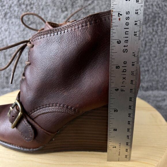 Fossil Wedge Heel Boots Womens 8.5 Brown Leather Ankle Booties Lace Up Shoes - Picture 6 of 10